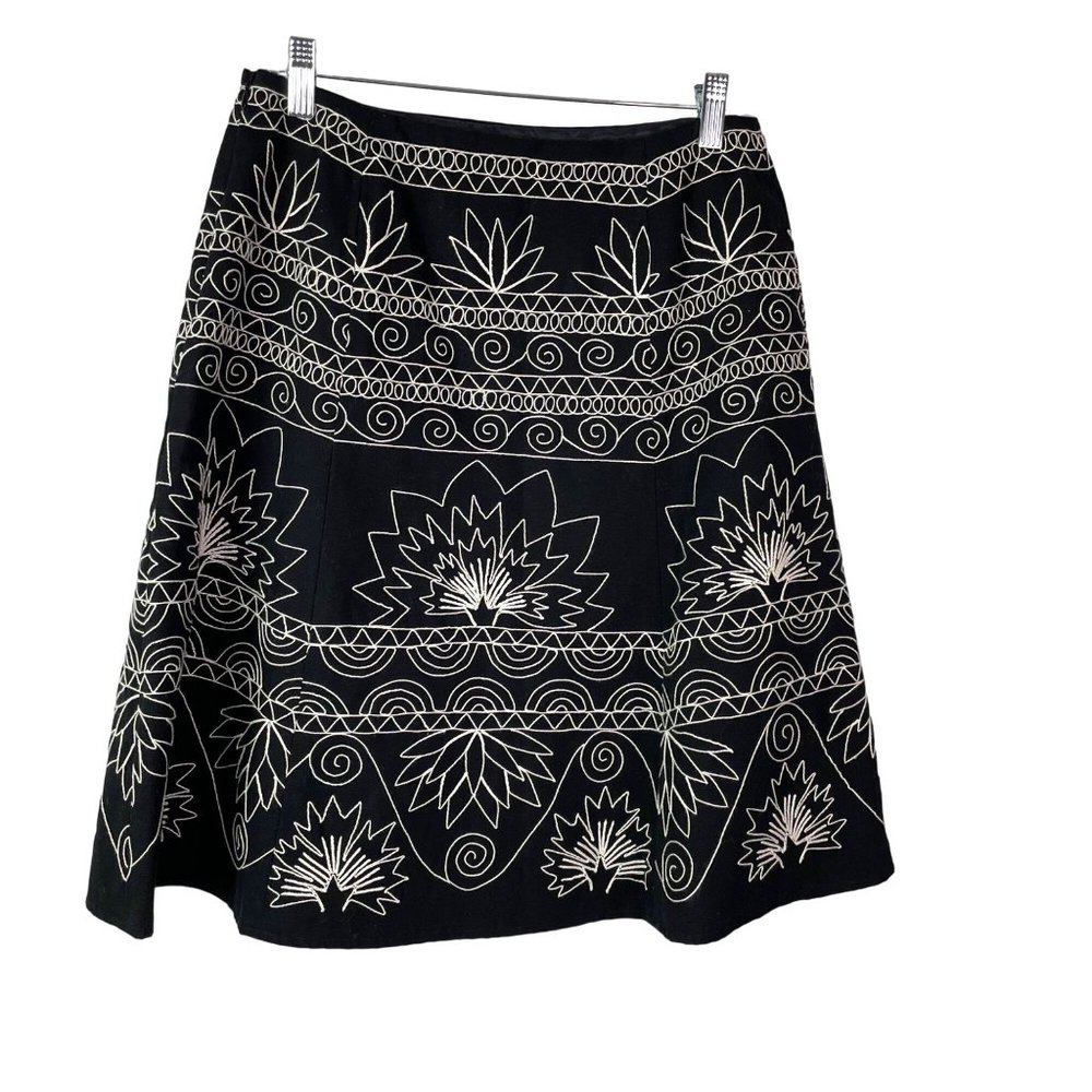 Talbots Y2K 90s Embroidered Floral Skirt 100% Cotton Aline Vintage Size 6 Black